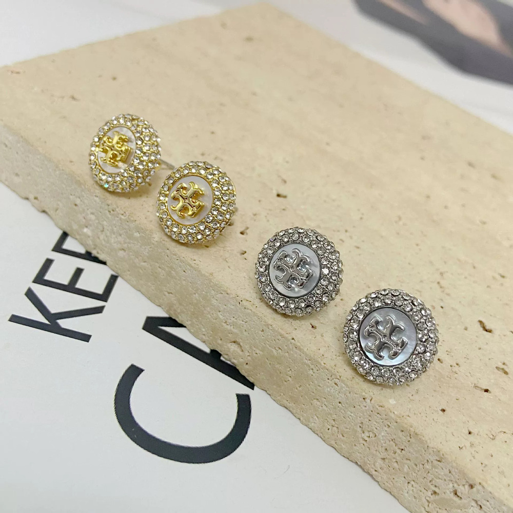 Tory Burch Geometric Rhinestone Letter Stud Earrings